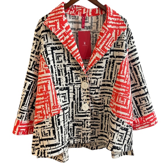 IC by Connie K artsy 2 button jacket hi low hem Size 3X Women’s - Picture 3 of 5